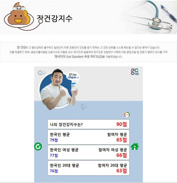 장건강지수 GQ. 일동제약 지큐랩 브랜드 홈페이지 화면(자료: 일동제약)