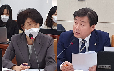 김승희 미래통합당 의원(왼쪽)과 기동민 더불어민주당 의원