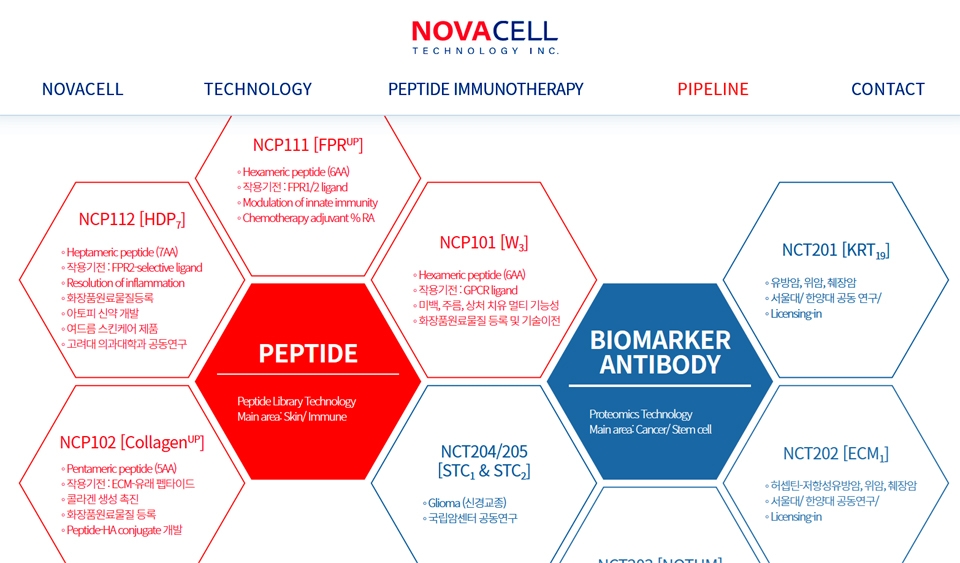 노바셀테크놀로지 파이프라인 맵(회사 홈페이지 캡처)