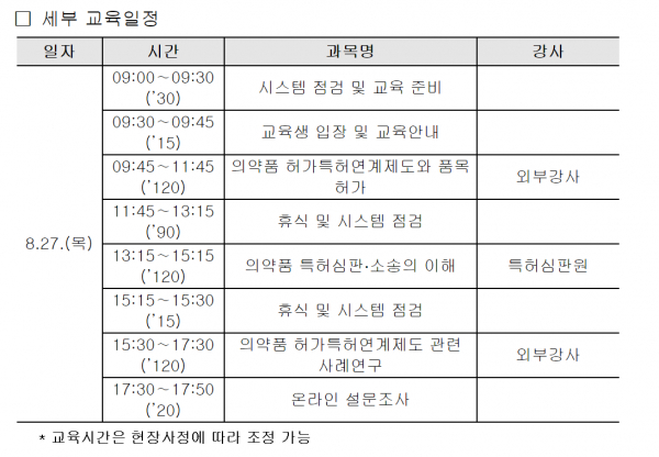 교육 세부일정 (사진출처=식품바카라 가상 머니 사이트안전처 보도자료)