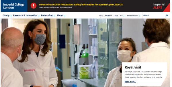 영국 임페리얼 칼리지 런던 웹 사이트 갈무리