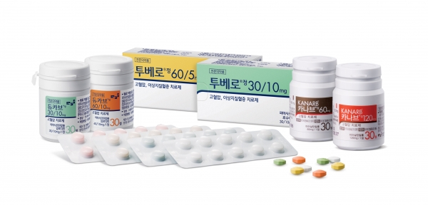 보령제약 '카나브패밀리' 중 듀카브(왼쪽), 투베로, 카나브 (사진제공=보령제약)