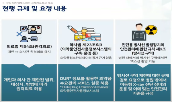 현행규제 및 요청내용(출처 : 규제자유특구 포럼 김성인 원장 발표자료)