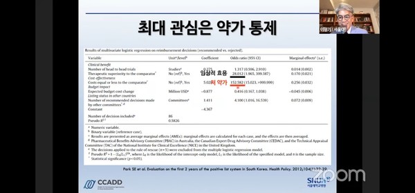서울대학교 분자의학 및 바이오제약학과 이형기 교수는 우리나라 건강보험의 최대관심사가 '약가 통제'에 있다고 주장했다(이형기 교수 발표자료 일부).
