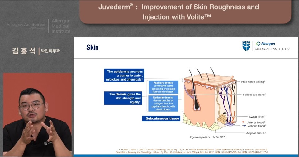 지난 6일 개최된 한국엘러간 웹 심포지엄에서 김홍석 와인 피부과 원장이 연설하고 있다.