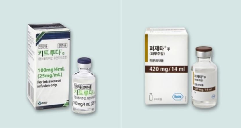 MSD ‘키트루다 주(좌)’, 로슈 ‘퍼제타 주(우)’ (사진 = 약학정보원)