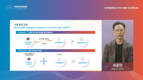 오가노이드사이언스의 유종만 대표가 발표를 진행하고 있다.