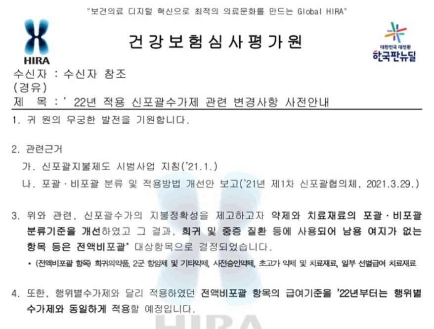 건강보험심사평가원은 지난달 13일 "2022년 적용 신바카라 게임 사이트제 관련 변경사항 사전안내'라는 제목의 공문을 해당 의료기관에 발송했다.
