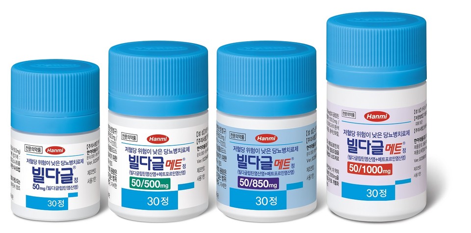 한미약품이 출시한 당뇨병 치료제 '빌다글정'과 '빌다글메트정'.