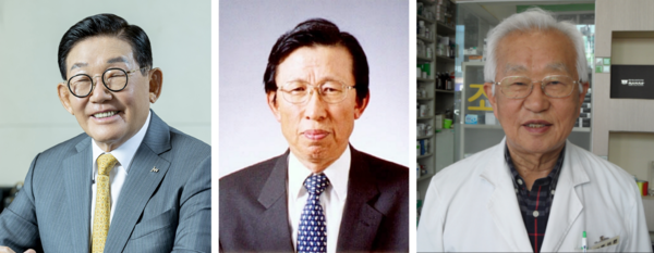 제3회 대한민국 약업대상 수상자 (왼쪽부터)JW중외제약 이종호 명예회장, 동원약품 현수환 회장, 대한약사회 정병표 총회의장.