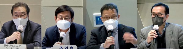 (왼쪽부터)연세대학교 의과대학 송시영(좌장) 교수, 범부처재생의료기술개발사업단 조인호 단장, 차의과대학교 신경의과학교실 한인보 교수, 건국대학교 줄기세포재생공학과 조쌍구 교수