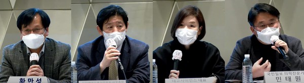 (왼쪽부터)원광대학교 법학전문대학원 황만성 교수, 첨단재생의료산업협회 최병현 사무총장, 테고사이언스 전세화 대표, 국민일보 민태원 의학전문기자
