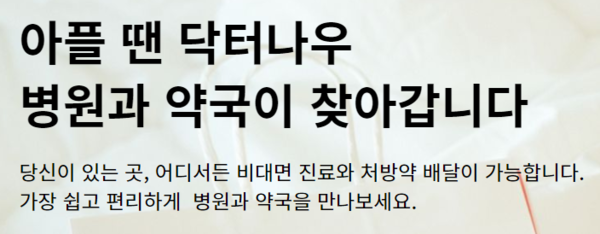 비대면진료 플랫폼 닥터나우 홈페이지 메인 화면. 처방약 배달이 가능하다고 명시하고 있다.