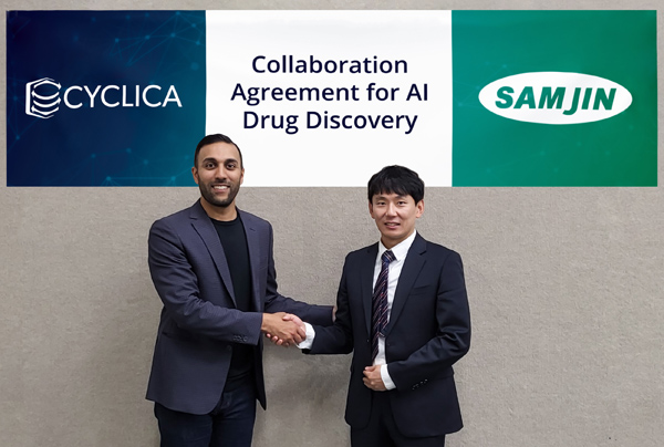 Naheed Kurji 사이클리카 CEO(왼쪽)과 이수민 삼진제약 연구센터장.