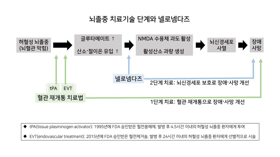 뇌졸중 치료기술 단계와 넬로넴다즈. (사진 제공=지엔티파마