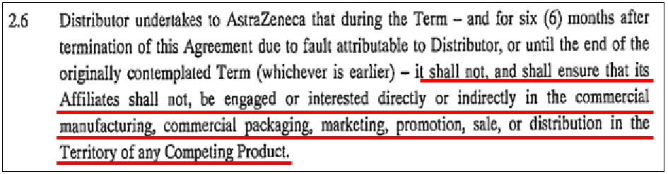 이 사건 유통계약서 중 경쟁금지조항의 내용(발췌)