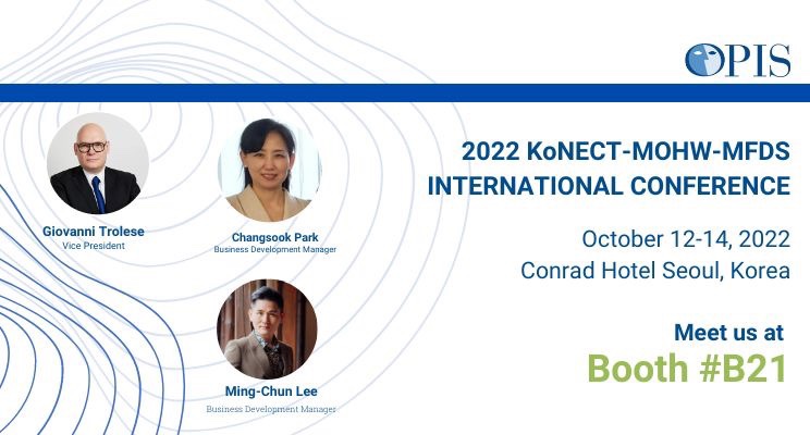 Giovanni Trolese OPIS 본사 부사장(한국지사 대표), 박창숙 OPIS BD 매니저, Ming-Chun Lee BD 매니저 등이 2022 KoNECT 국제 콘퍼런스에 참석했다. 사진=OPIS 링크드인