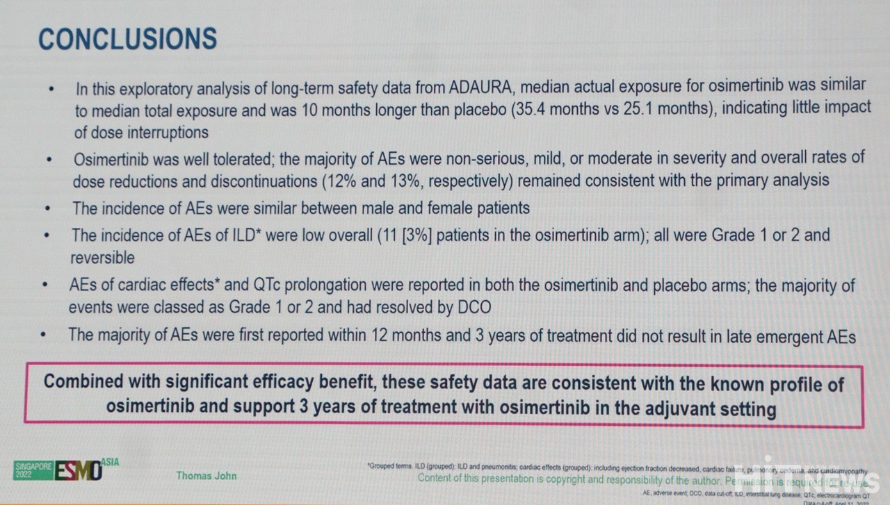 Thomas 교수는 "오시머티닙 투약군은 장기간의 치료 기간을 잘 버틸 수 있었다"고 결론지었다.