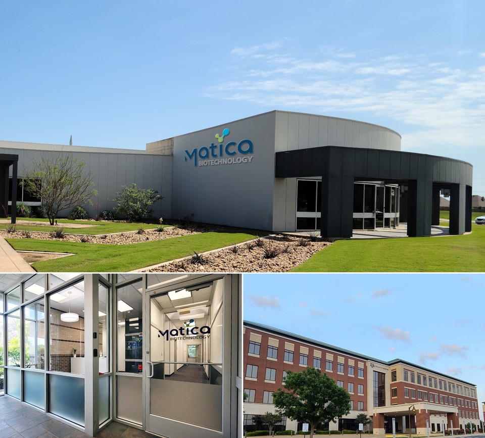 미국 텍사스의 마티카 바이오테크놀로지 GMP 생산시설(사진 위), 본사 사무 공간(아래 왼쪽)과 공정개발연구소(아래 오른쪽).