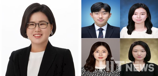 (왼쪽 사진) 성균관대학교 약학대학 신주영 교수 (오른쪽 사진, 11시 방향부터 시계방향) 정한얼, 노윤하 박사, 최아형, 최은영 연구원