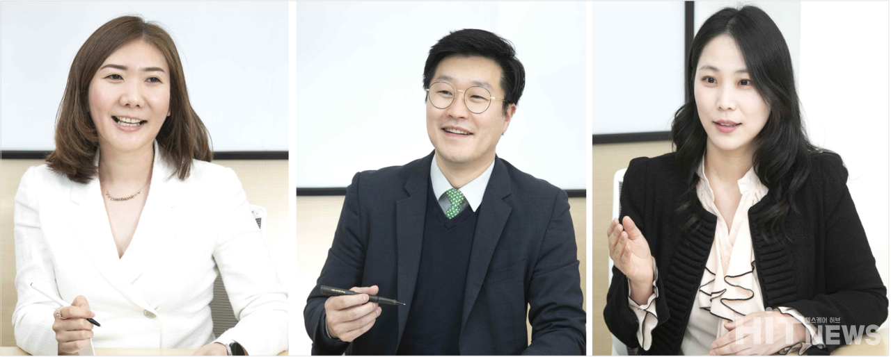 (사진 왼쪽부터) 의학부 조근아 차장, 항암제사업부 김봉겸 차장, 오안젤라 과장