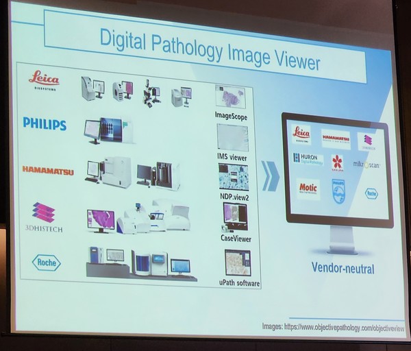 디지털병리 스캐너 개발사들이 제공하는 스캐너 제품들과 뷰어 이미지. 가톨릭대학교 의과대학 서울성모병원 병리과 정찬권 교수는 이들 뷰어를 통합할 플랫폼이 필요하다고 밝혔다.