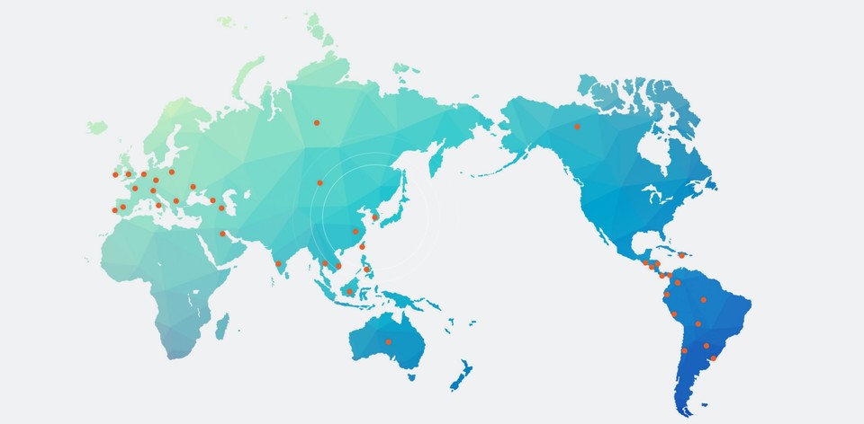 빨간 점이 휴젤의 보툴리눔 톡신 판매 허가 국가(지역) / 자료=휴젤 홈페이지