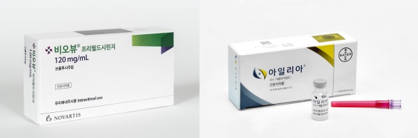 (왼쪽부터) 노바티스의 '비오뷰'와 바이엘의 '아일리아'