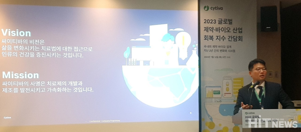 싸이티바는 13일 서울시 강남 코엑스에서 '2023 글로벌 제약·바이오산업 회복지수 기자간담회'를 개최했다. / 사진=황재선 기자
