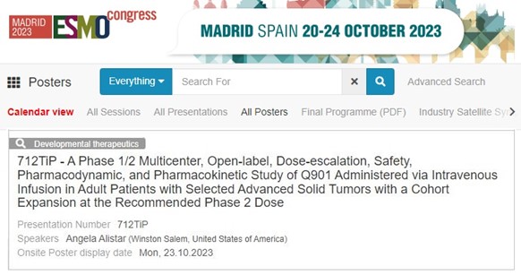 큐리언트의 항암 파이프라인 'Q901'의 ESMO 발표 포스터 이미지 / 사진=큐리언트