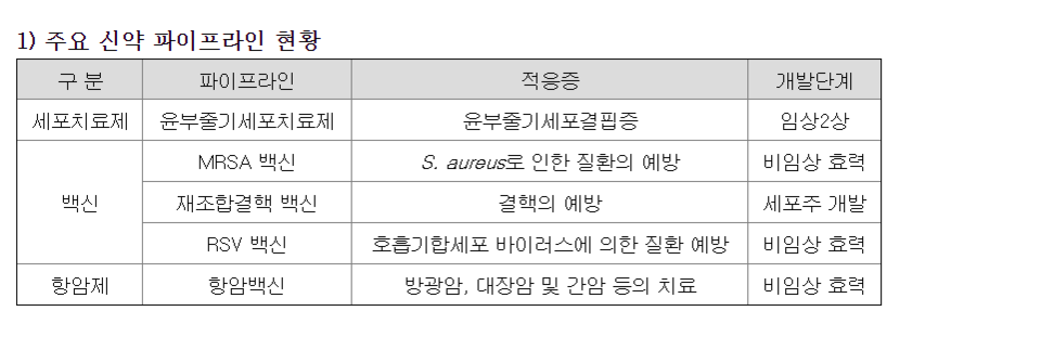 클립스비엔씨의 파이프라인 현황 / 자료=금융감독원 전자공시시스템