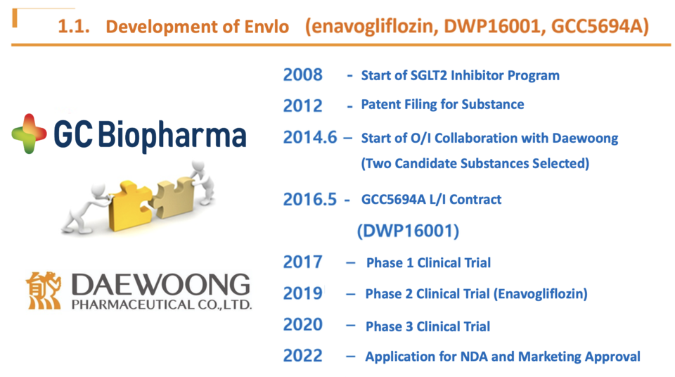 South Korean developed 36th new drug, the SGLT-2 inhibitor Envlo, is a product of Daewoong Pharmaceuticals open innovation. / Source: Presentation material by Joon-Seok Park, Head of New Drug Development at Daewoong Pharmaceuticals