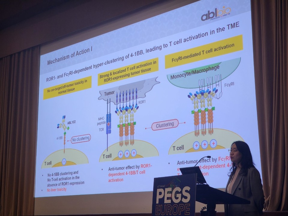 에이비엘바이오 연구원이 ABL102에 대해 발표하고 있다. / 사진=에이비엘바이오 