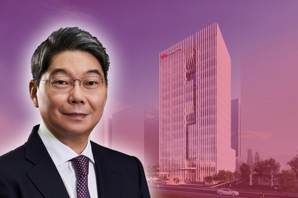 Chairman Sung-Won 토토 바카라 사이트 unveils the architectural preview of Kwang Dong Pharmaceuticals' future Gwacheon headquarters, slated for completion in 2024. / Graphic by Reporter Woojin Lee
