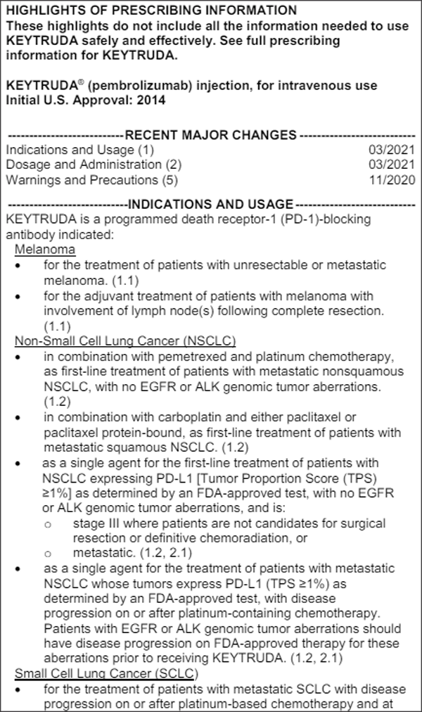 '키트루다(Keytruda)'의 라벨링 도입부 / 사진=FDA 공식 문서 캡처
