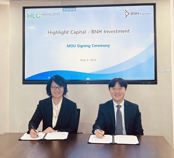 (사진 왼쪽부터) 리우 리난(Liu Linan) 하이라이트캐피탈 부사장, 김명환 BNH인베스트먼트 대표 / 사진=BNH인베스트먼트