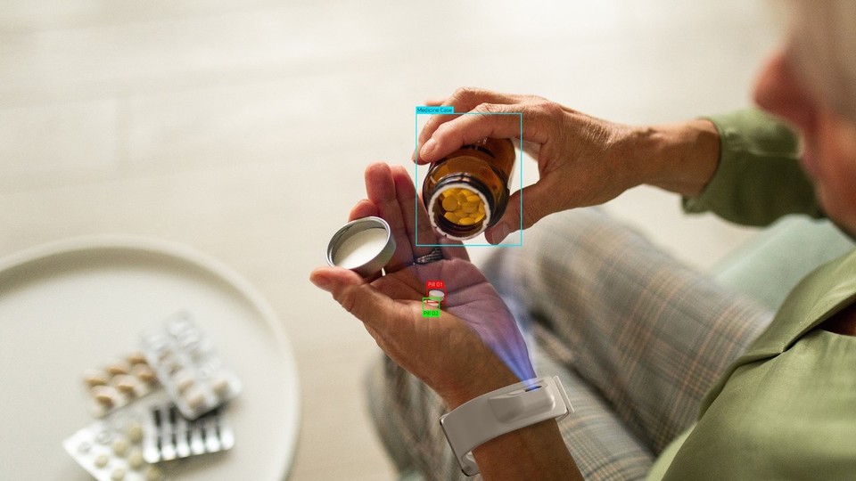 The AI smartwatch features an integrated camera that captures images and videos of medication behavior. Its AI-based multimodal (video-audio) communication function provides real-time behavioral guidance to ensure correct medication intake. / Photo by InHand Plus