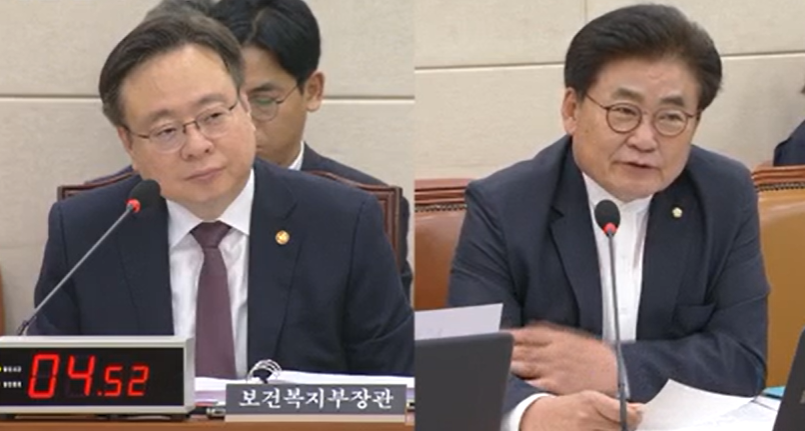 소병훈 의원(오른쪽)과 조규홍 복지부 장관이 20일 제417회 국회(임시회) 보건복지위원회에서 노인 정책과 관련한 질의 응답을 하고 있다. / 사진=국회 영상회의록시스템 