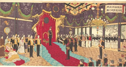 일왕이 헌법을 반포할 때 당시를 그림으로 기록한 신황거어태정전헌법발포식지도. 출처=미국 메트로폴리탄미술관