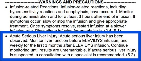 '엘레비디스(ELEVIDYS)' 처방 중 주의사항/출처=FDA