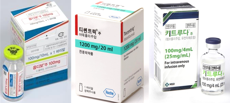 (왼쪽부터) 옵디보, 티쎈트릭, 키트루다 제품