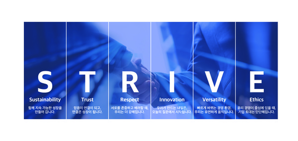 회사가 제정한 자사 핵심 가치 'STRIVE' / 출처=아이큐어