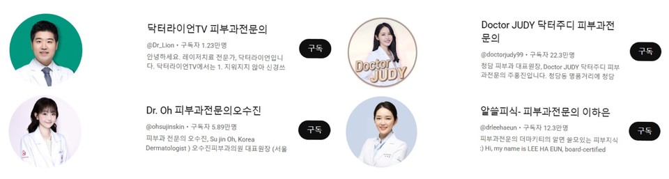 해외 바카라 사이트 검색창에 '피부과 전문의'를 입력하면 검색되는 채널들 /사진=유튜브 캡쳐