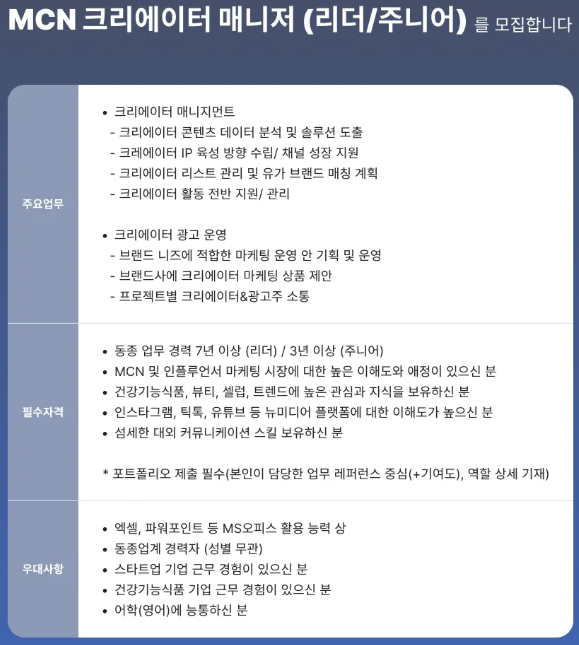 P사 인플루언서 매니저 채용 홈페이지