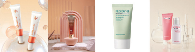 (왼쪽부터) 후시드 크림, 후시드 바이옴 유스 크림, 후시다인 더마 트러블 선크림, 후시다인 더마 포어라인 제품