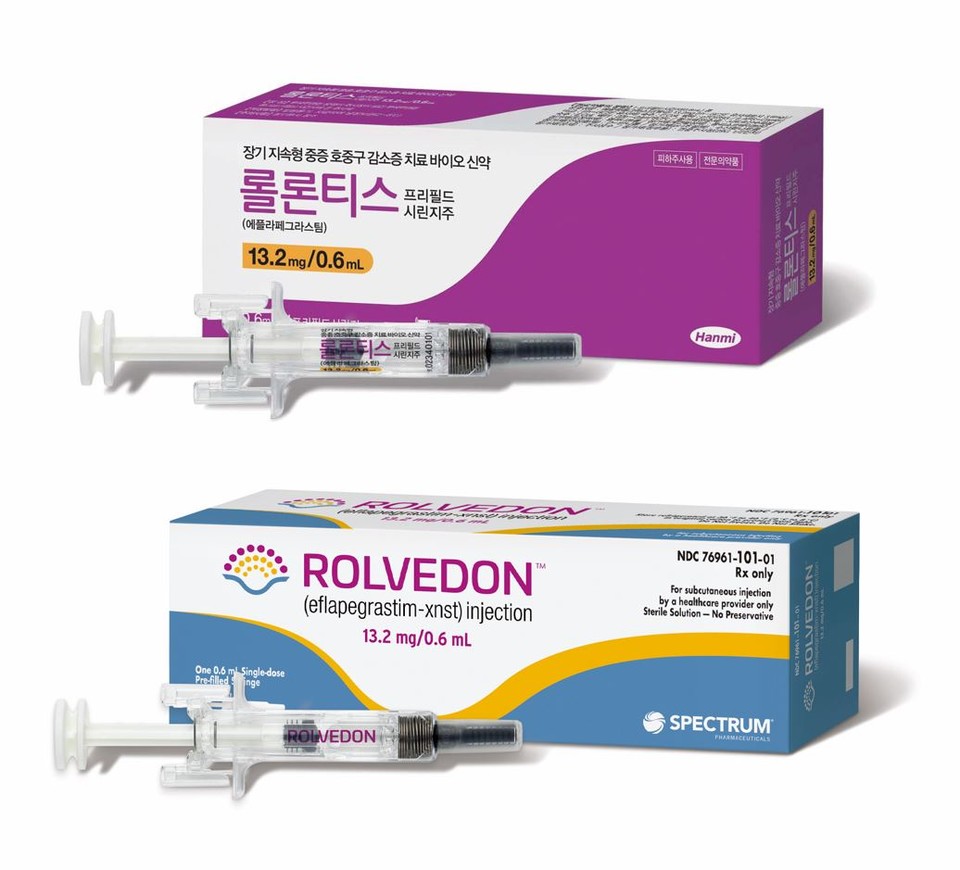 한미약품은 오토인젝터 제형의 호중구감소증치료제 롤론티스 품목허가를 신청했대.