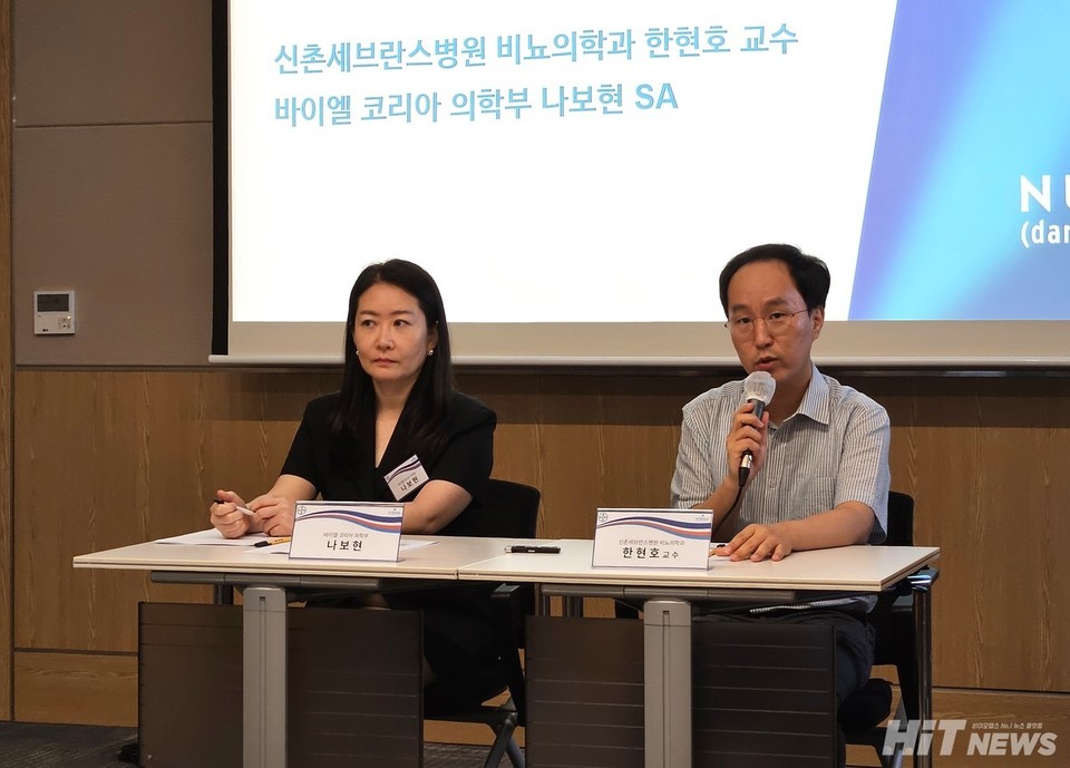 Bayer Korea held the “Nubeqa Indication Expansion Media Seminar” on August 20th at the FKI Tower in Yeouido. Professor Hyun Ho Han of Severance Hospital’s Department of Urology (right) responds to questions from reporters. / Photo by Reporter Jae-sun Hwang