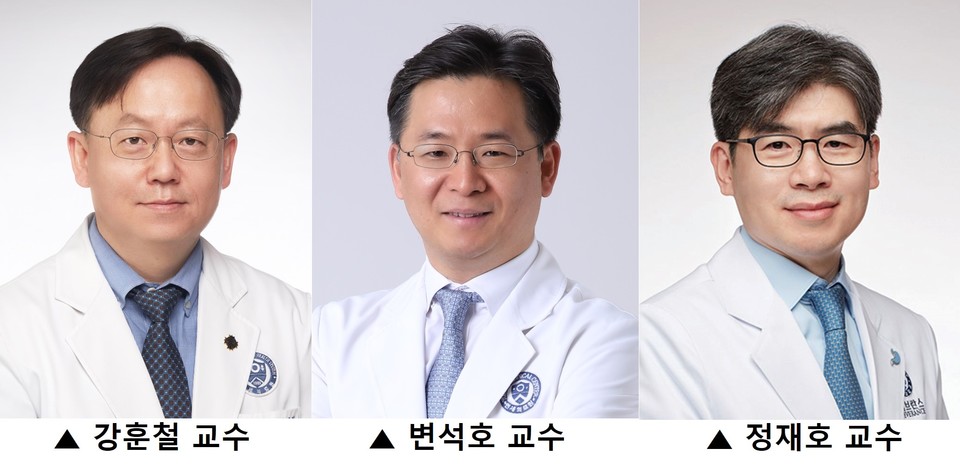 (왼쪽부터) 강훈철 연세대 의대 소아과학교실 교수, 변석호 안과학교실 교수, 정재호 외과학교실 교수 / 사진=연세의료원
