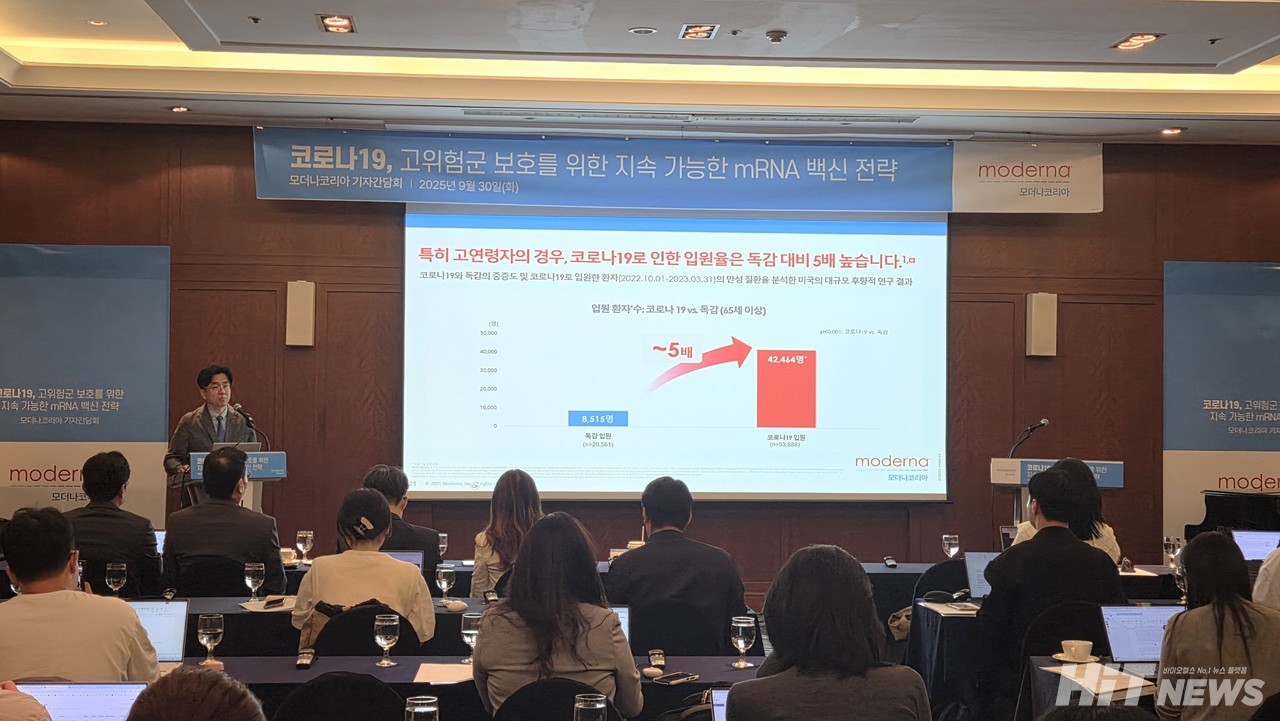 모더나코리아는 30일 노보텔 앰배서더 서울 강남에서 '코로나19, 고위험군 보호를 위한 지속 가능한 mRNA 백신 전략'을 주제로 기자간담회를 개최했다.