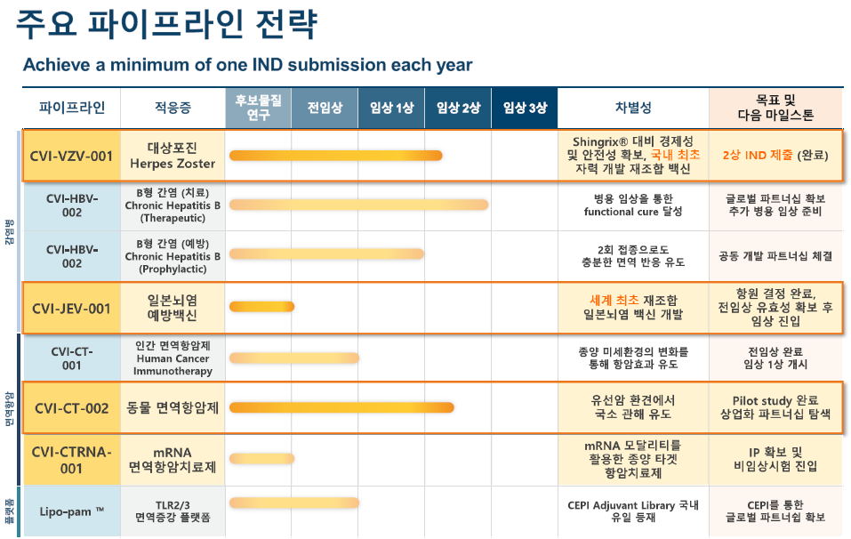 차백신연구소가 공개한 주요 파이프라인 전략 / 자료=차백신연구소